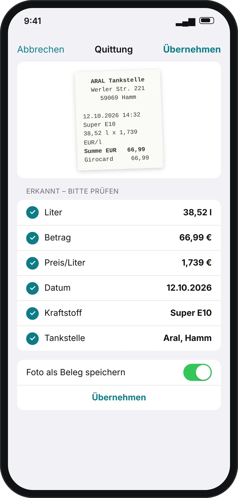 Quittung scannen in Spritzig