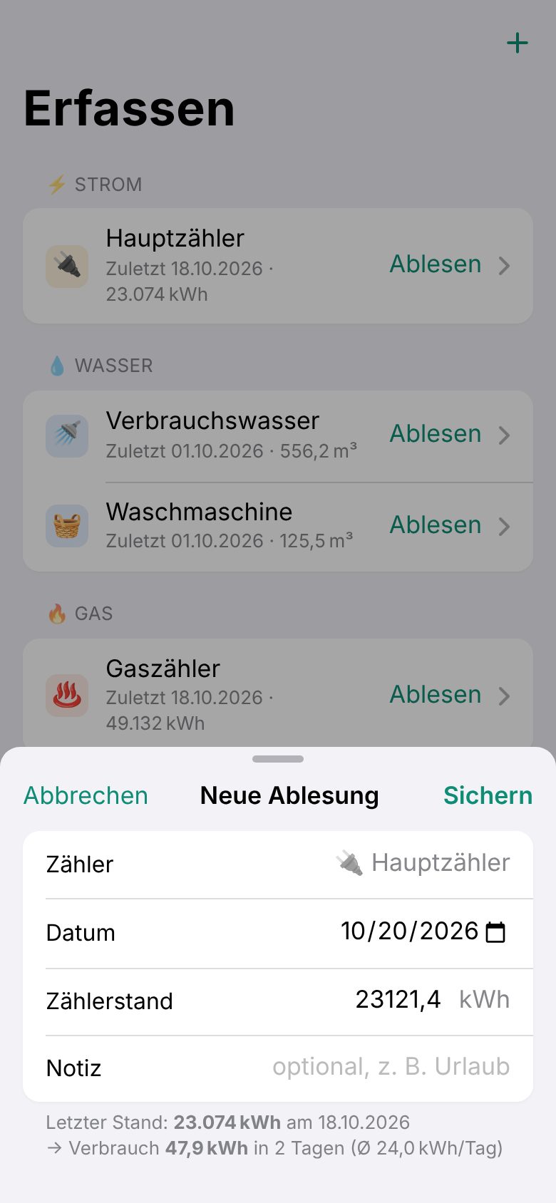 Neue Ablesung