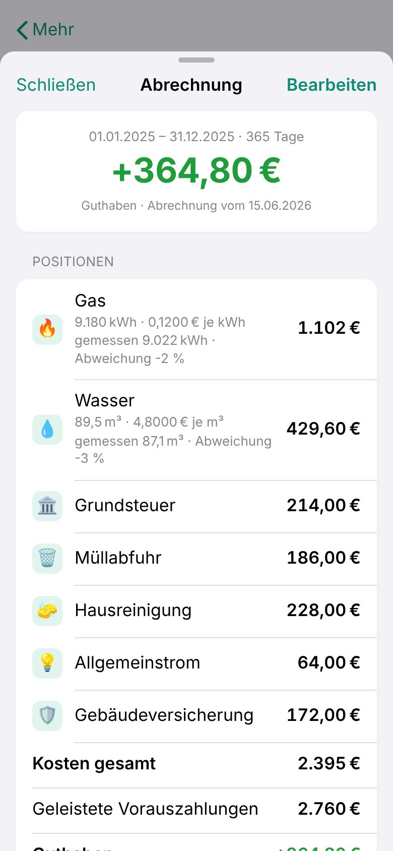 Nebenkostenabrechnung
